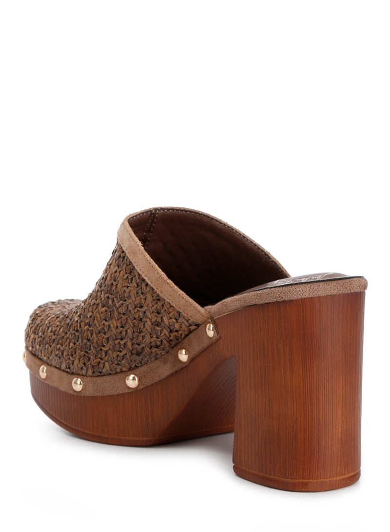 London Rag Raffia Platform Clogs in Brown  - Image 3