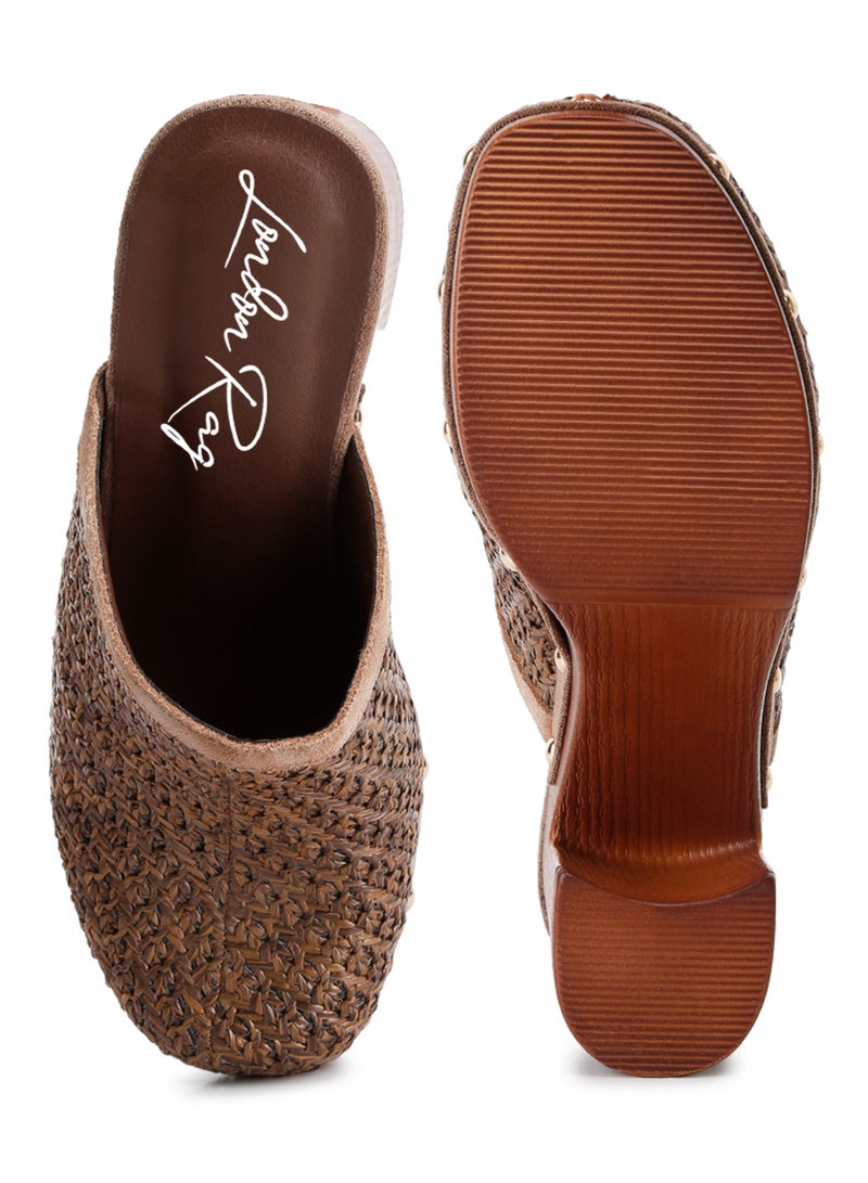 London Rag Raffia Platform Clogs in Brown  - Image 4