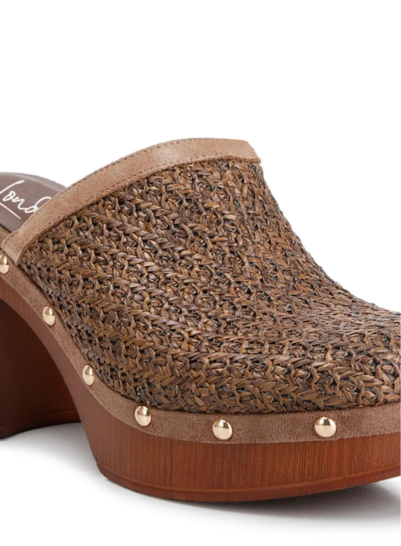 London Rag Raffia Platform Clogs in Brown