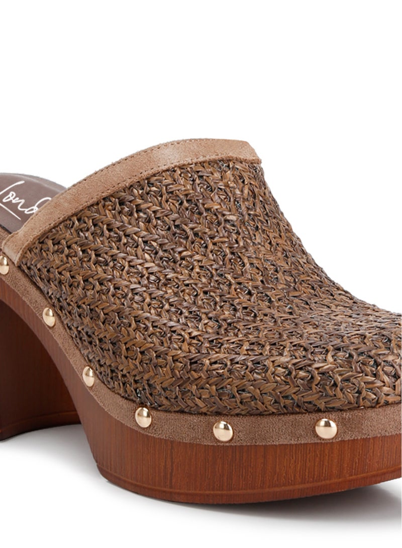 London Rag Raffia Platform Clogs in Brown  - Image 5
