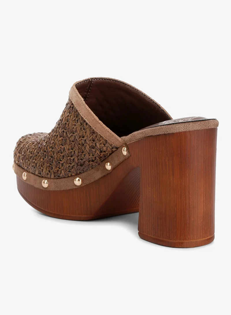 London Rag Raffia Platform Clogs in Brown
