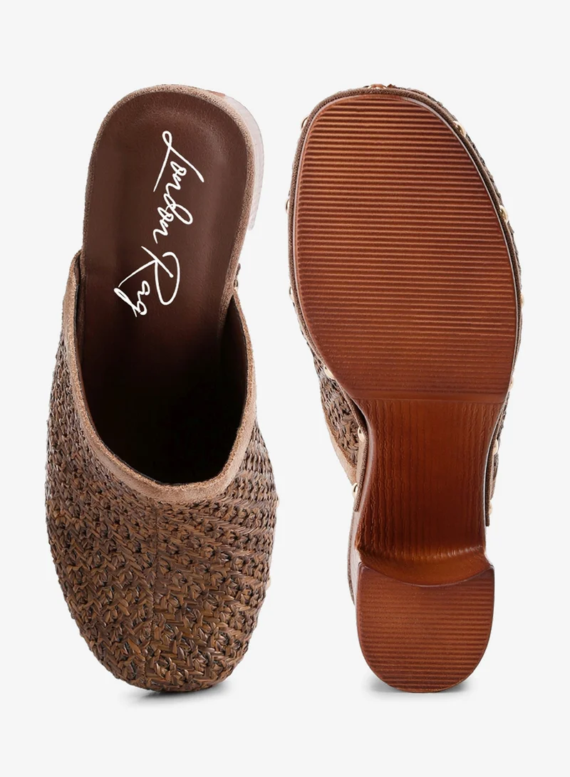 London Rag Raffia Platform Clogs in Brown