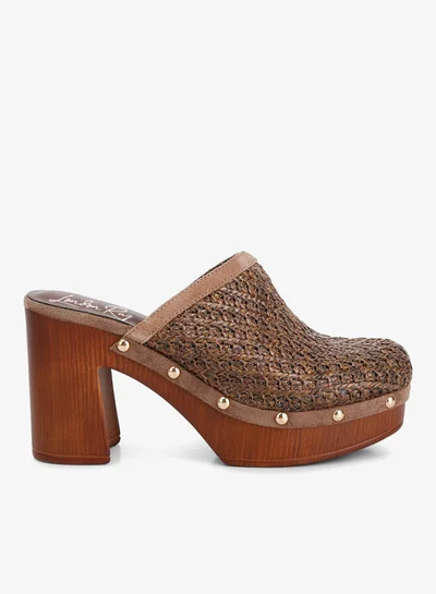 London Rag Raffia Platform Clogs in Brown