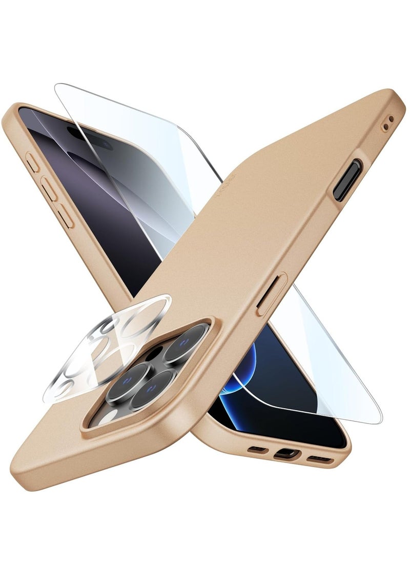 BGM Ultra-Thin Matte Gold iPhone 16 Pro Case with Upgraded Lens & Screen Protectors â Shockproof, Anti-Scratch, Lightweight Case for iPhone 16 Pro 