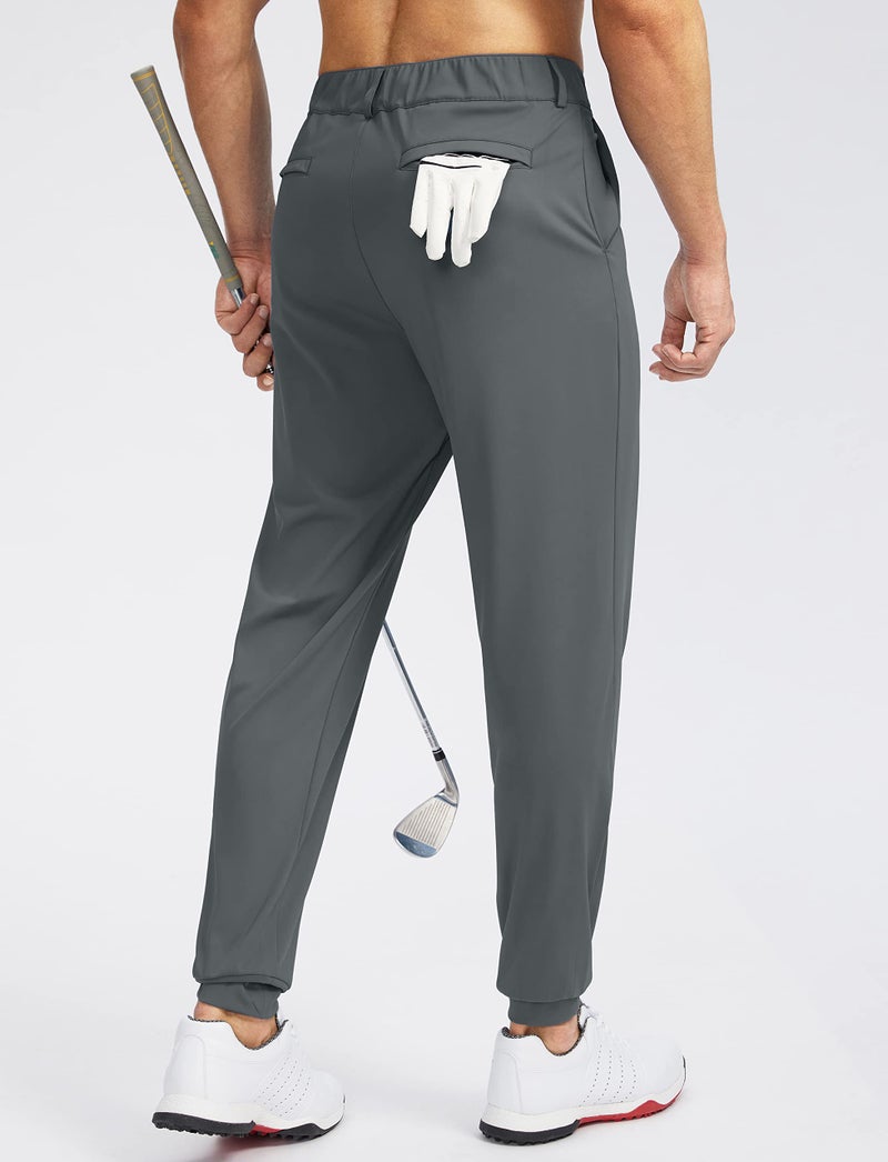 Soothfeel سروال جوجرز جولف للرجال مع 5 جيوب، تصميم ضيق، سروال رياضي مرن، مناسب للجري والسفر والعمل للرجال (رمادي داكن، L) - Image 3