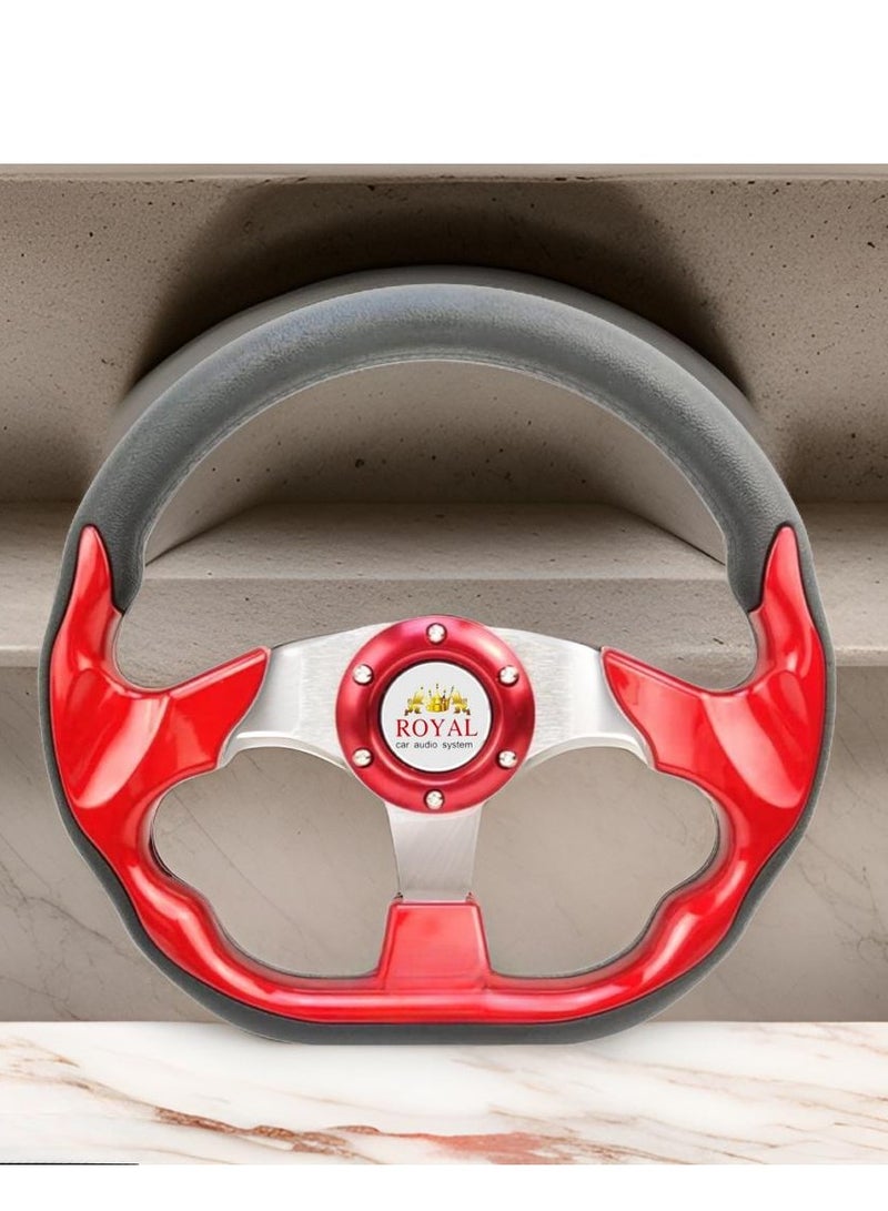 رويال ROYAL - عجلة قيادة سباق عالمية للسيارة، عجلة قيادة رياضية MOMO على شكل قرن على شكل حرف "D" للسباق/الرالي/رياضة السيارات/قيادة السيارة (DYT-5324) (أحمر) - Image 2