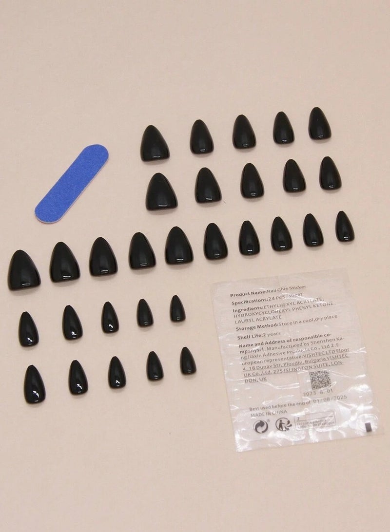 Elegant Black Almond-Shaped Press-On Nails - 30 Pieces - Image 2