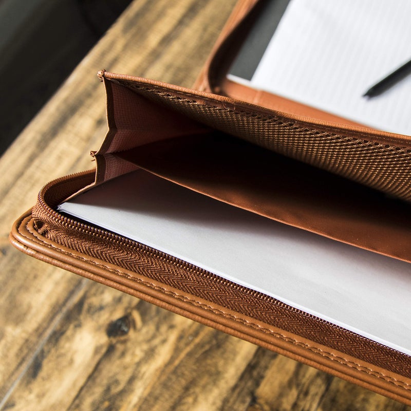 Cossini Premium Business Portfolio with Zipper – Padfolio - Superior Business Impressions Begin with PU Vegan Leather, 10.1 Inch Tablet Sleeve, Smart Storage, Solar Calculator, Writing Pad - Tan - Image 5