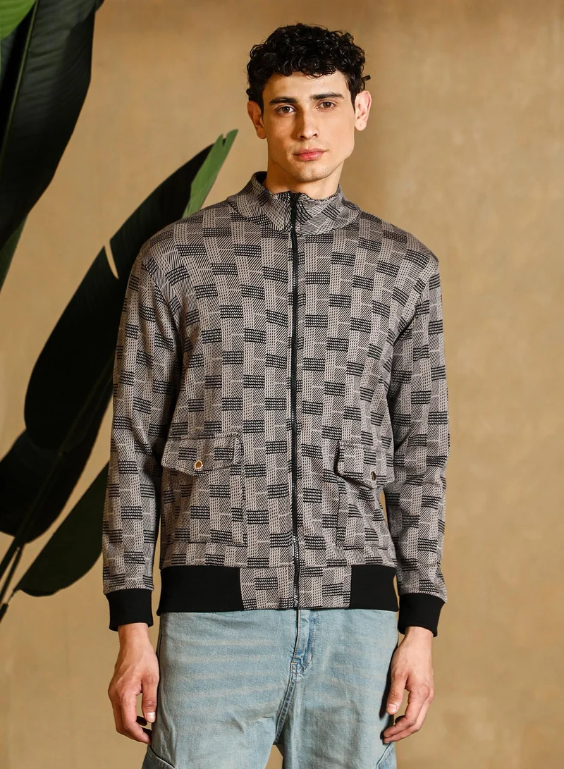 كامبوس سوترا جاكيت رجالي بسحاب وياقة واقفة بنقش هندسي