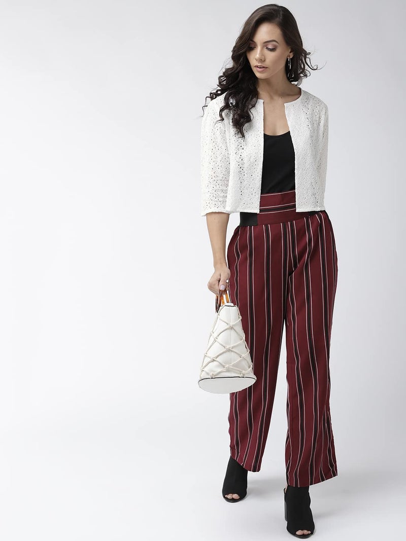 Style Quotient Women Off White Self Design Floral lace Regular Open Front Shrug - Image 5