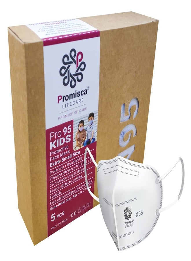 بروميسكا قناع وجه بروميسكا للأطفال N95 مقاس صغير جدًا (عبوة من 5 قطع) مع ترشيح من 5 طبقات وتقنية النفخ بالذوبان الأصلية (عبوة من 5 قطع صغيرة جدًا، أبيض)، (PR05KEWR2111) - Image 1