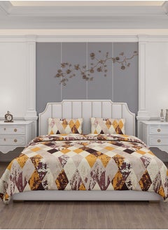 Status Contract Status Contract-Cotton Rich Double Bedsheet with 2 Pillow Covers for Bed Room, Home, Hotel-120 GSM, Brown-Yellow, 220 X 240 Cm  - Image 1