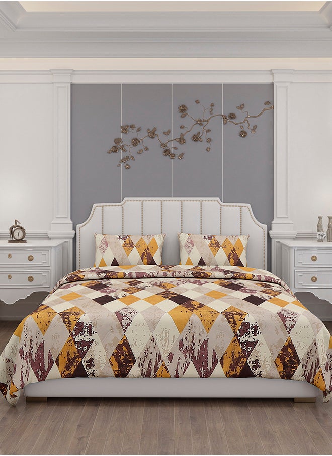 Status Contract Status Contract-Cotton Rich Double Bedsheet with 2 Pillow Covers for Bed Room, Home, Hotel-120 GSM, Brown-Yellow, 220 X 240 Cm  - Image 1