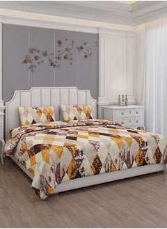 Status Contract Status Contract-Cotton Rich Double Bedsheet with 2 Pillow Covers for Bed Room, Home, Hotel-120 GSM, Brown-Yellow, 220 X 240 Cm  - Image 2