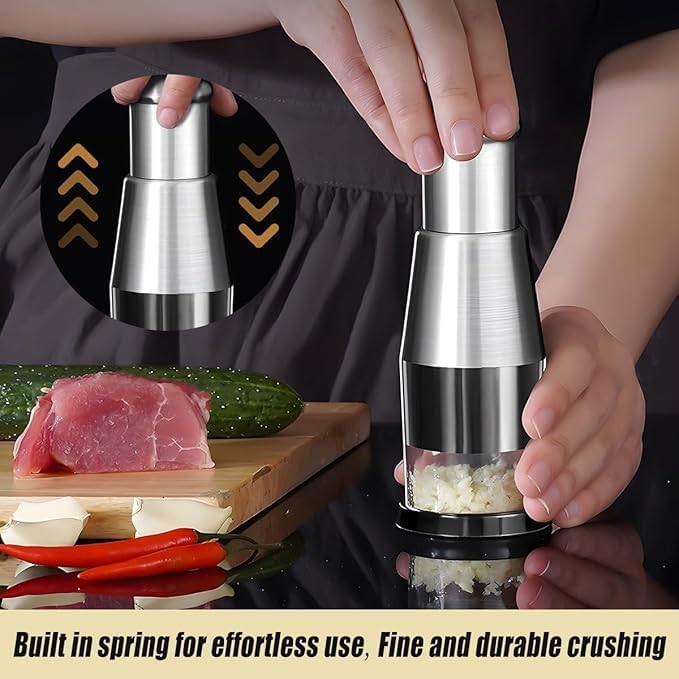 Calyrex Manual Pressed Chopper Hand Food Chopper 304 Stainless Steel Pressed Garlic Chopper Multifunctional Manual Garlic Press for Mincing Garlic Onion Potato Peppers Universal Silver - Image 2