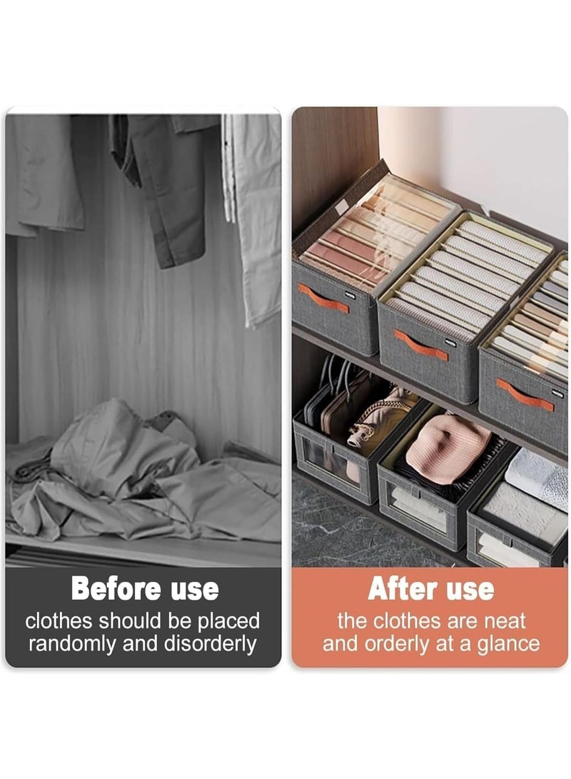 Wardrobe storage organizer, 2-pack of 6 large-compartment fabric storage baskets with handles, foldable with lids, clothes drawer organizer, cubic storage boxes, suitable for sweaters, jeans, shirts, etc. - Image 5