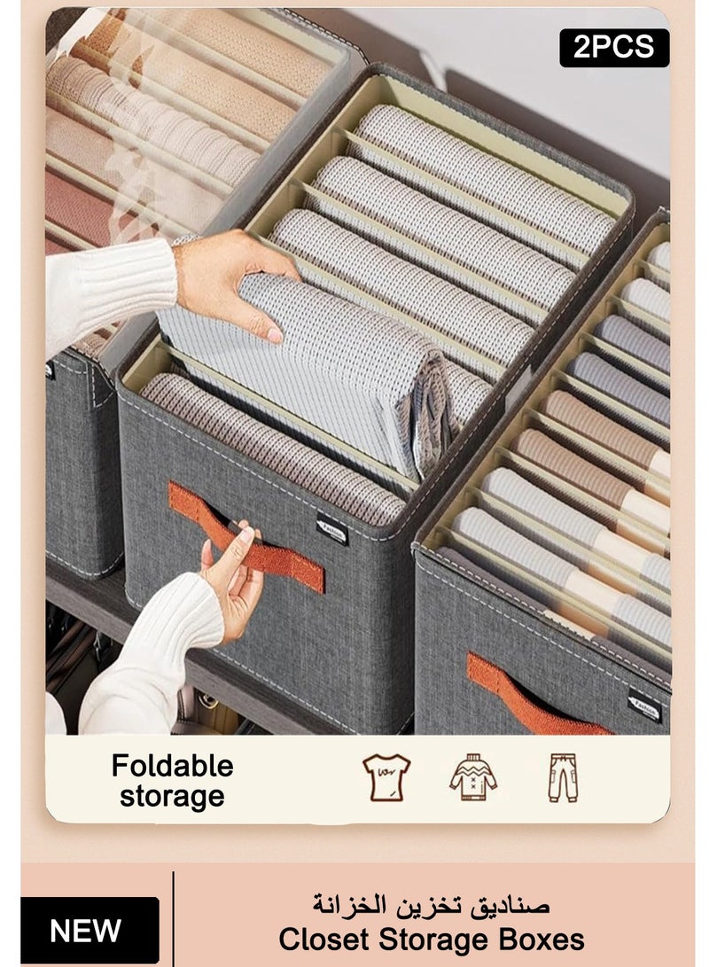 Wardrobe storage organizer, 2-pack of 6 large-compartment fabric storage baskets with handles, foldable with lids, clothes drawer organizer, cubic storage boxes, suitable for sweaters, jeans, shirts, etc. - Image 1