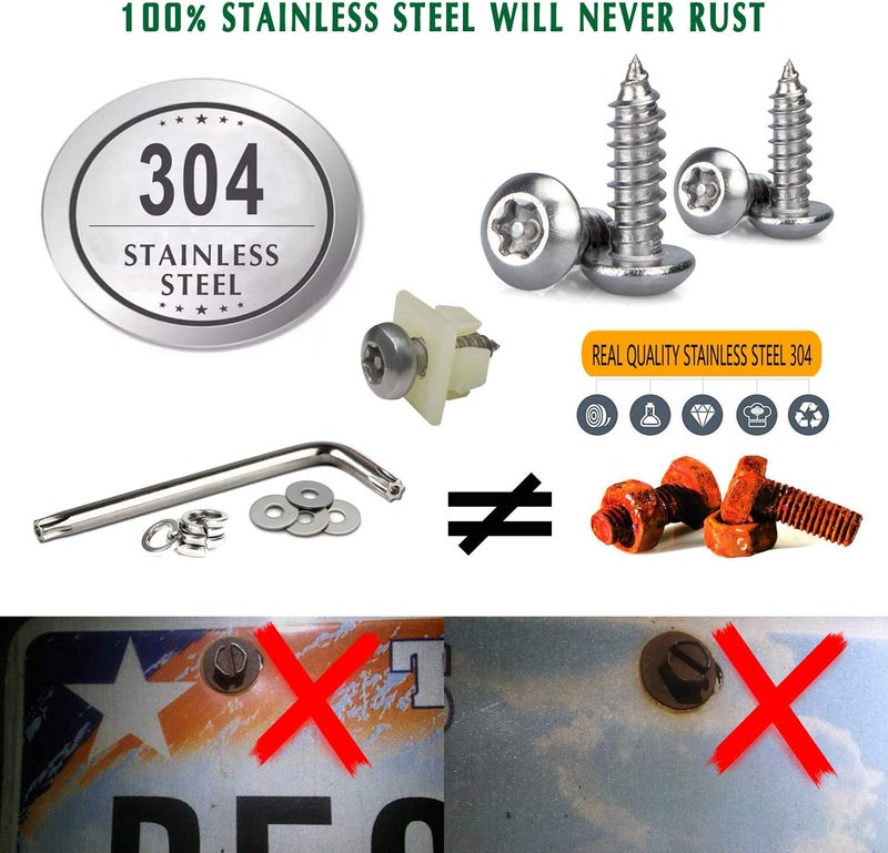 BGGTMO License Plate Screws Anti Theft -Stainless Steel Tamper Resistant Locking Front or Rear Car Tag Frames Bolts Set,1/4 Metric M6 Security Rust Proof Self-Tapping Screws,Fasteners Nut,Chrome Caps - Image 2