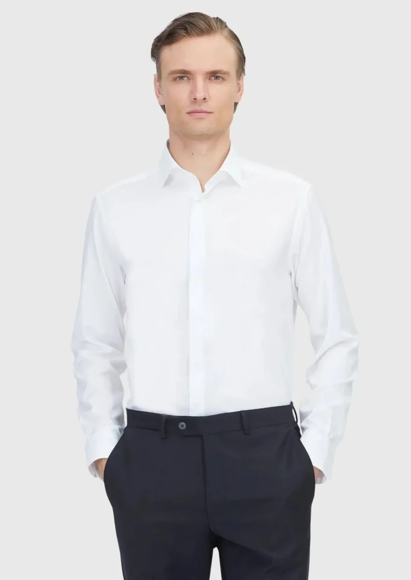 RAMSEY White Regular Fit Weaving Classical 100% Cotton Shirt