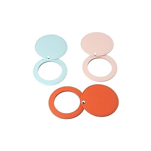 Pokinge Compact Stainless Steel Mirror, 3 Pack Small Pocket Mirror Portable Mini Travel Mirror with PU Leather Cover for Women Girls Travel Makeup - Image 1