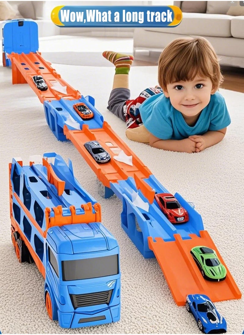 Generic Large Car Transporter Truck Folding Track Racing Vehicle Kids Competitive Games Storage Alloy Car Boy Toy Children Novel Gift  - Image 1