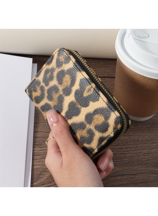 Goolsky Mini Stylish Leopard Print Short Wallet, Zipper Around Coin Purse, Versatile Credit Card Holder - Image 1