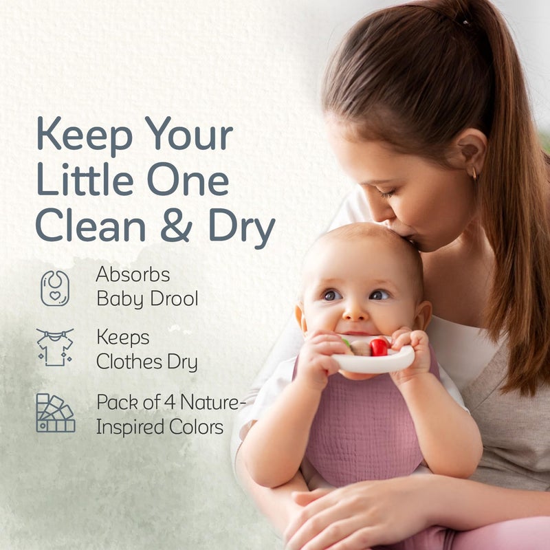 KiddyCare بيبي كير باندانا بيب من موسلين عضوي للفتيات والفتيان 06 أشهر، عبوة 4 ألوان من بيب سوبر ناعم للتسريب والتسنين - Image 2