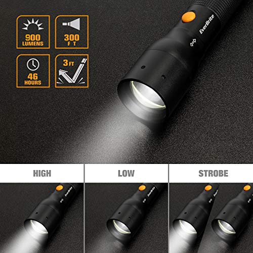 EverBrite Ultra Bright Tactical Flashlight, 900 Lumen Zoomable Adjustable Focus, 3 Light Modes, Heavy-Duty Aluminum Torch for Hurricane Supplies Camping, Includes 3C Alkaline Batteries - Image 5