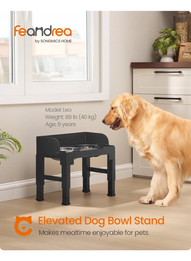 FEANDREA Raised Dog Bowl with Frame, Feeding Bowls, Height Adjustable and Tilting, Feeding Station, 2 Bowls Made of 304 Stainless Steel, 1 Bowl for Slow Eating, Ink Black - Image 2