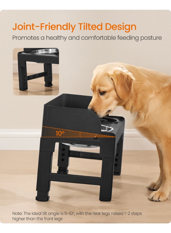 FEANDREA Raised Dog Bowl with Frame, Feeding Bowls, Height Adjustable and Tilting, Feeding Station, 2 Bowls Made of 304 Stainless Steel, 1 Bowl for Slow Eating, Ink Black - Image 5