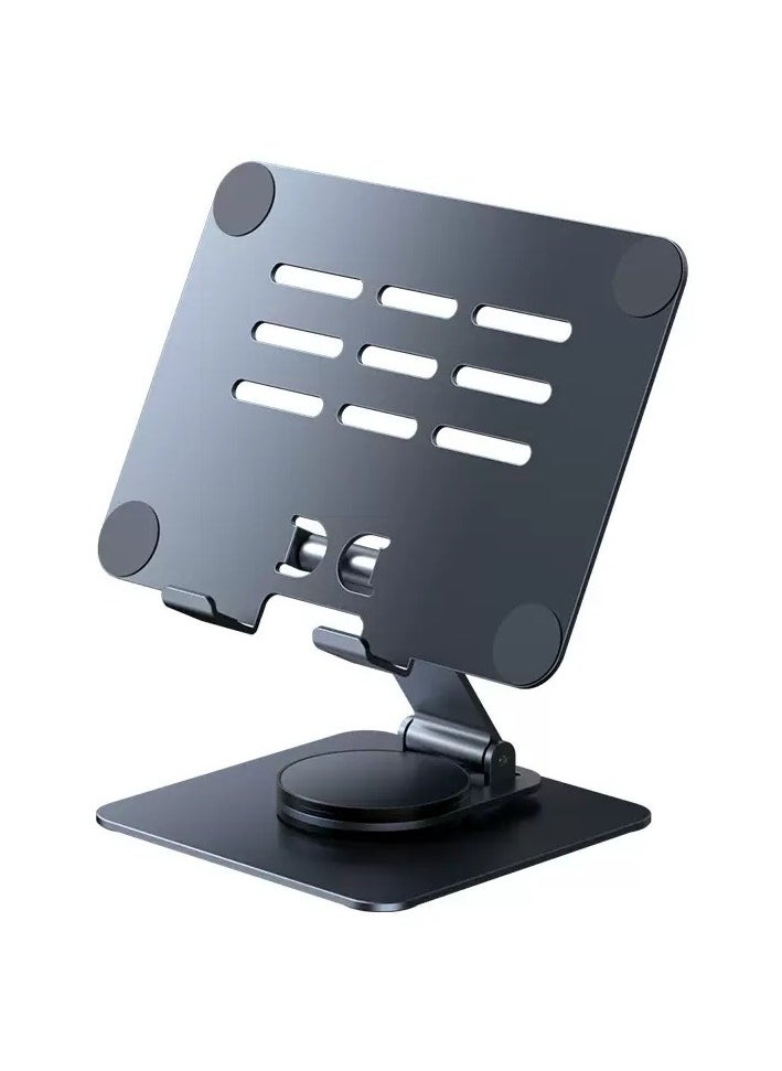 Generic Tablet Stand Holder for Desk with 360° Rotating Base Aluminum Dual Rod Support Adjustable (Black)  - Image 1