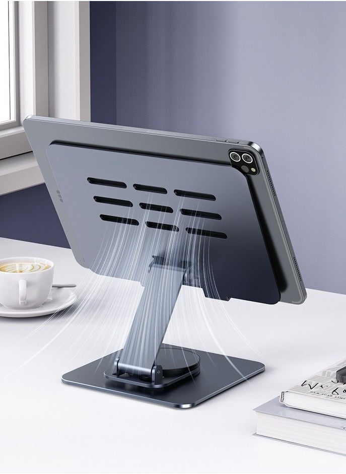 Generic Tablet Stand Holder for Desk with 360° Rotating Base Aluminum Dual Rod Support Adjustable (Black)  - Image 2