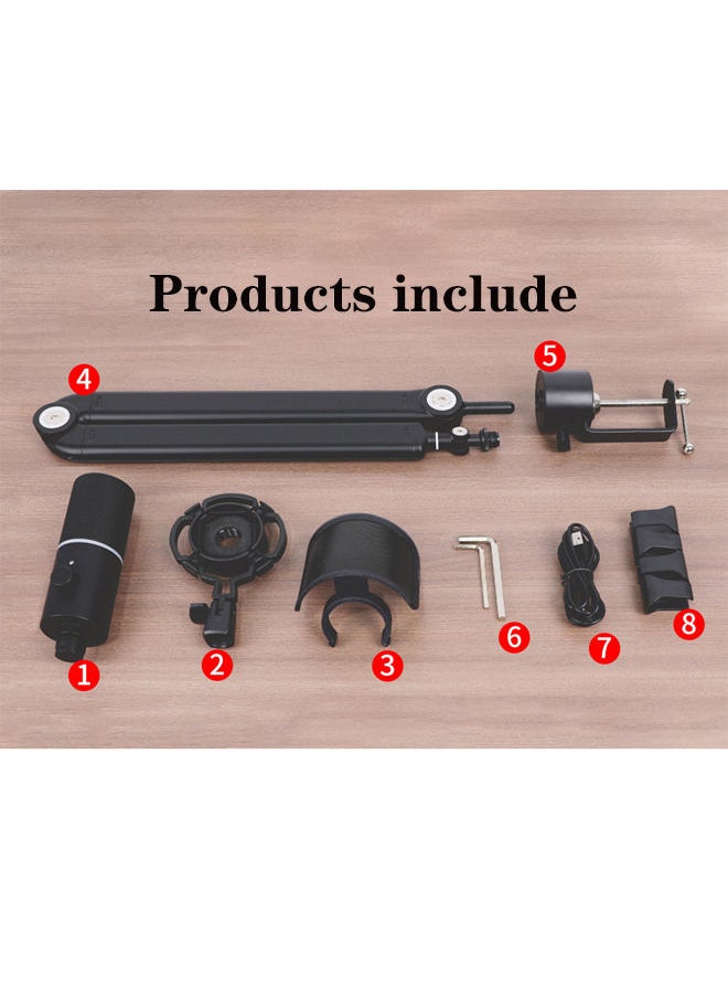 Generic - USB Microphone,with Boom Arm,Pop Filter,Mute Touch,RGB Control,Headphone Jack,for Streaming/Podcasts/Recording - Image 1