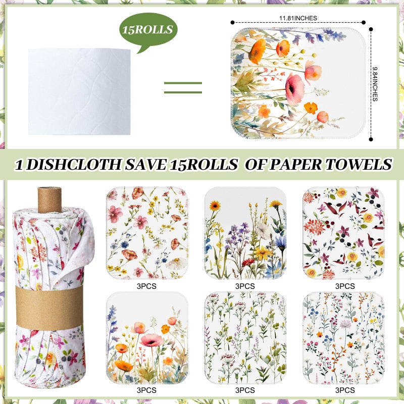 Noveread 18 Pack Reusable Cleaning Cloths Washable Cotton Kitchen Dish Towels for Home Party Supplies Bulk, 9.84x11.81in (Wildflowers) - Image 2