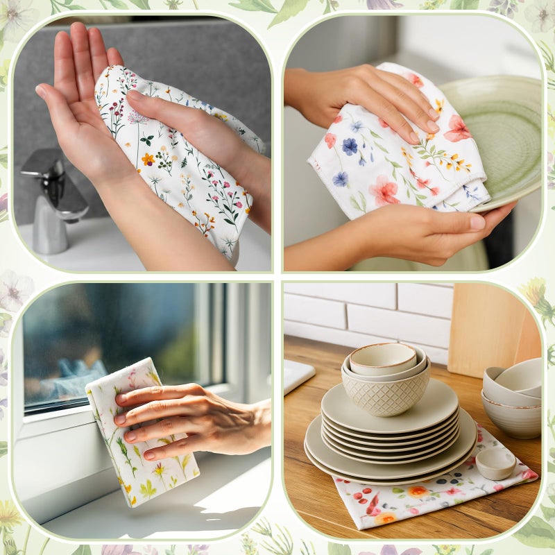 Noveread 18 Pack Reusable Cleaning Cloths Washable Cotton Kitchen Dish Towels for Home Party Supplies Bulk, 9.84x11.81in (Wildflowers) - Image 5