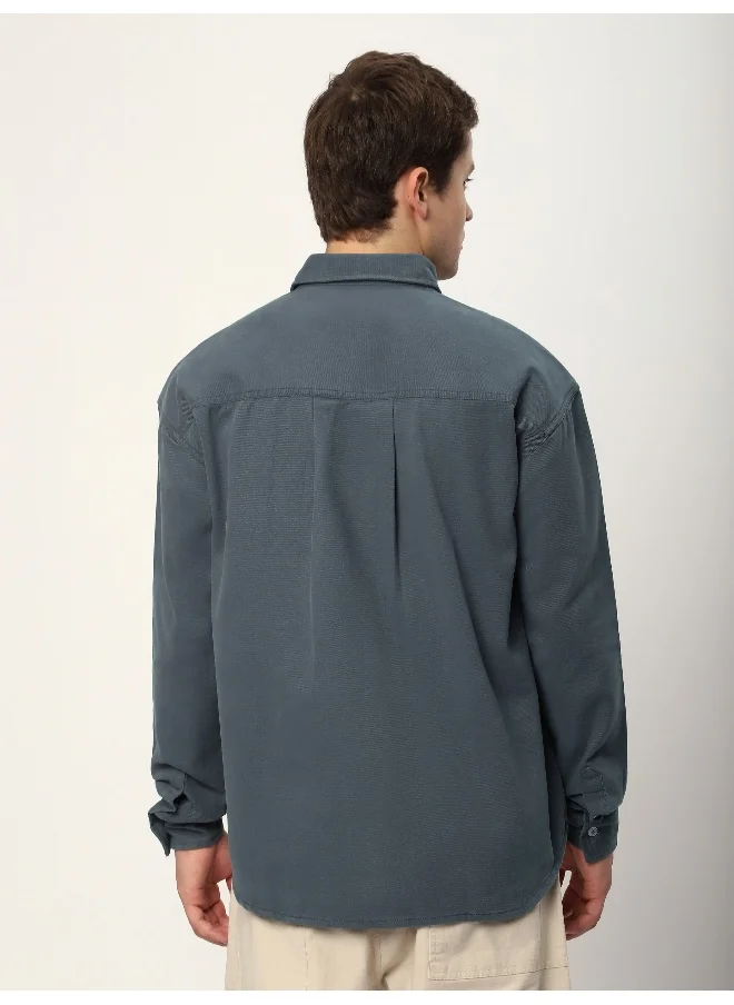 بيونغ Bluish Grey Dual Patch Color Block Shirt