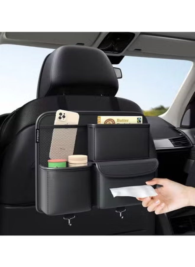 AROAQ High Capacity Adjustable Car Storage Box Backseat 4 Pocket Bag Trunk Organizer Multi-use PU Leather Bags - Image 1