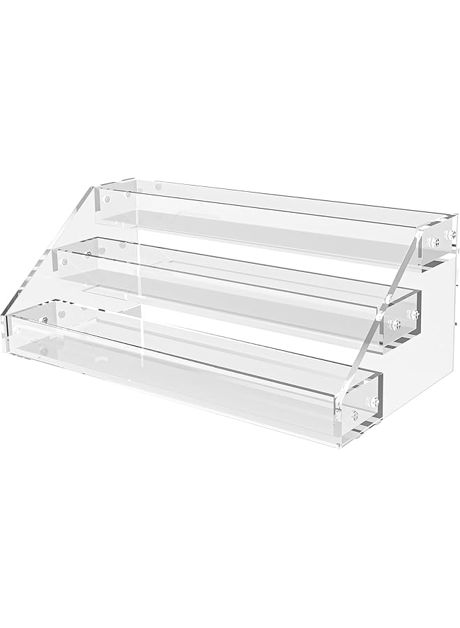 The Bros رفوف عرض أكريليك 12 بوصة، منظم عطور شفاف 3 طبقات، قوي ومستقر للعرض الزخرفي، العناية بالبشرة، على الطاولة، المقتنيات - Image 1