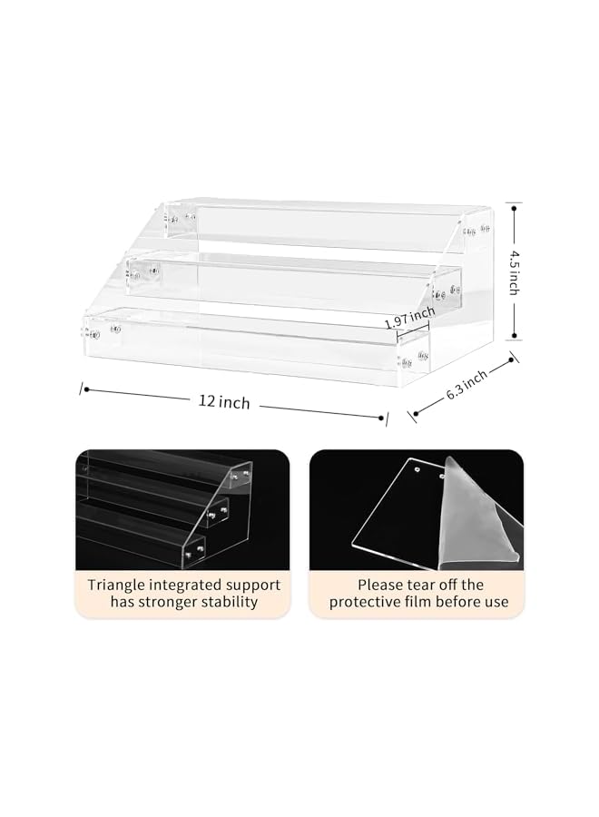 The Bros رفوف عرض أكريليك 12 بوصة، منظم عطور شفاف 3 طبقات، قوي ومستقر للعرض الزخرفي، العناية بالبشرة، على الطاولة، المقتنيات - Image 3