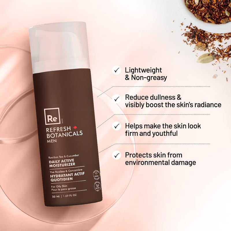 Refresh Botanicals Men Daily Active Moisturizer, 1.7 fl oz, Lightweight, Non-greasy, Hydrating Skin Care for Oily Face, Jojoba Oil, Rooibos Tea, Safflower, Dermatologist Tested - Image 2