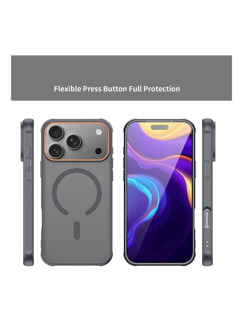 Wtech Apple iPhone 17 Pro 5G 2025 Hybrid Matte Translucent Back Cover Shockproof Hard PC Strong Magnetic Adsorption Case Cover (MCMPMN) - Grey - Image 2