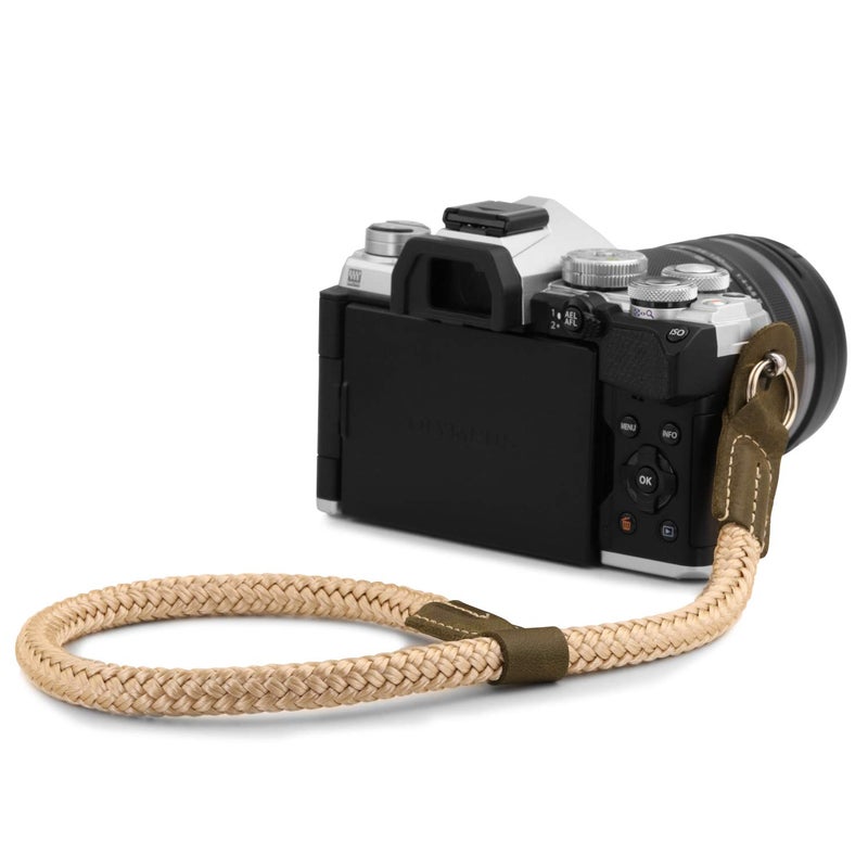 MegaGear Leather & Cotton Camera Wrist Strap - Secure Hand Grip, Adjustable Anti-Drop Hand Strap Compatible with Canon Nikon Sony DSLR SLR Cameras, Khaki Green - Image 2