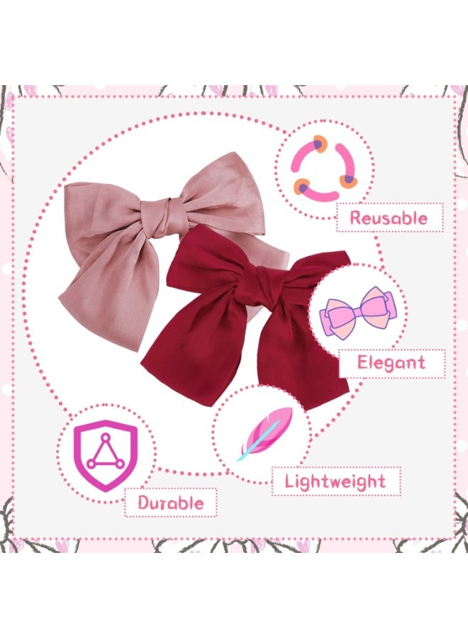 Bow Hair Clip, 2Pcs Hair Bows for Women Big Bowknot Hairpin French Hair Clips with Ribbon Solid Color Hair Barrette Clips Soft Satin Silky Hair Bows for Women Girls - Image 2