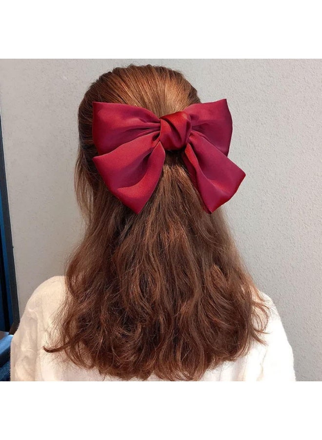 Bow Hair Clip, 2Pcs Hair Bows for Women Big Bowknot Hairpin French Hair Clips with Ribbon Solid Color Hair Barrette Clips Soft Satin Silky Hair Bows for Women Girls - Image 5