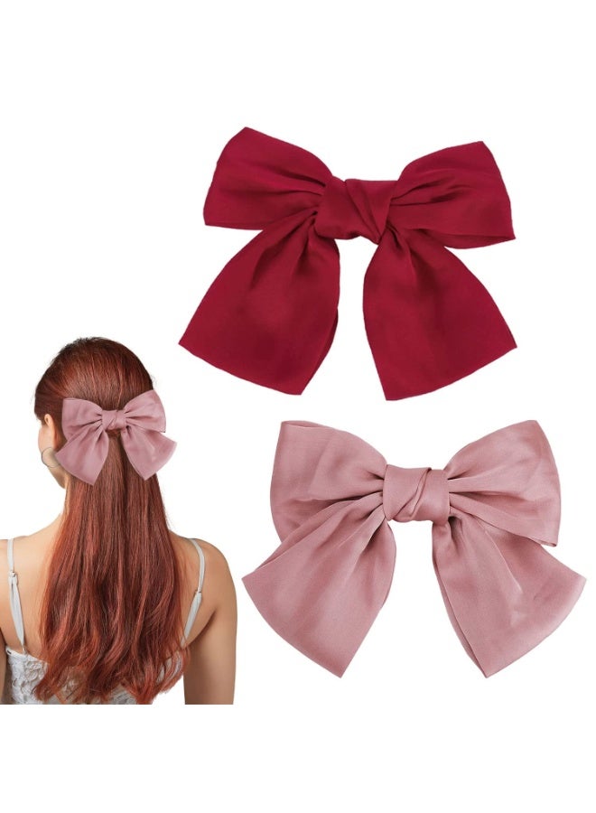 Bow Hair Clip, 2Pcs Hair Bows for Women Big Bowknot Hairpin French Hair Clips with Ribbon Solid Color Hair Barrette Clips Soft Satin Silky Hair Bows for Women Girls - Image 1