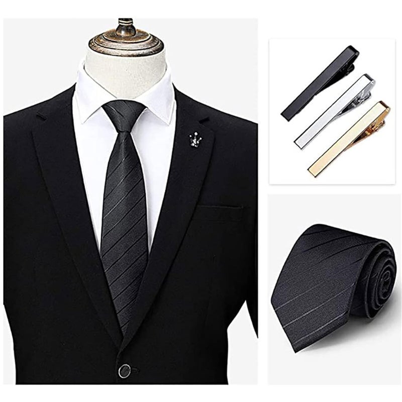 3 Pieces Tie Clip for Men, Classic Tie Clip Silver Gold Black Necktie Tie Bar Pinch Clip Suitable for Wedding Anniversary Business and Daily Life - Image 2