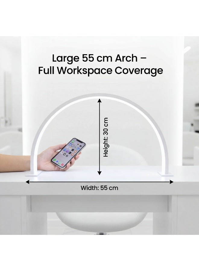 Circuit Green Salon 25W LED Half-Moon Desk Lamp 23" (55cm) – White Aluminium + PS Adjustable 3-Color Light 3000K/4500K/7000K for Nail, Lash, Tattoo, Spa & Beauty Workstations, USB Power - Image 4