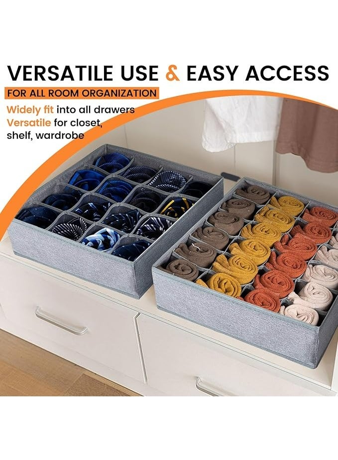 3 Pack Modern Drawer Organizers, 64 Cell Fabric Foldable Cabinet Closet Organizers and Storage Boxes for Storing Socks, Underwear, Ties (16+24+24 Cell, Grey) - Image 3