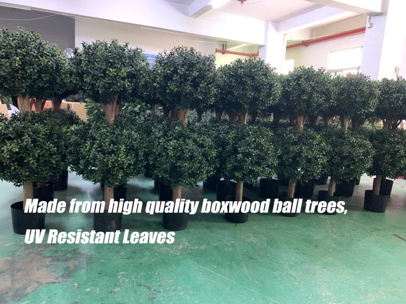 BLONYUVC 3Ft-35'' Artificial Boxwood Double Ball Topiary Trees,2PACK Faux Topiaries Tree Store Garden Indoor&Outdoor for Porch Home Decor - Image 2
