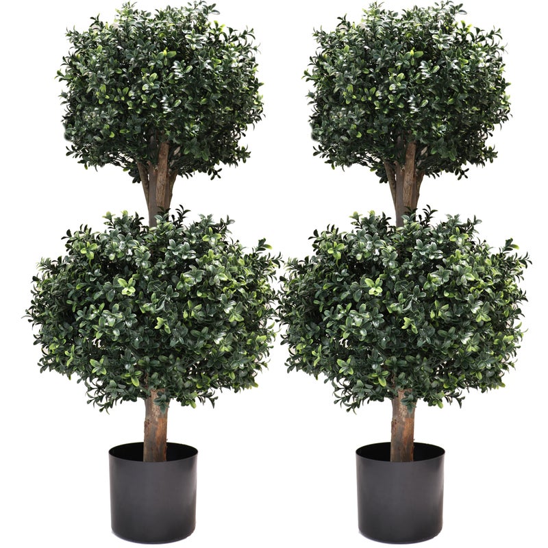 BLONYUVC 3Ft-35'' Artificial Boxwood Double Ball Topiary Trees,2PACK Faux Topiaries Tree Store Garden Indoor&Outdoor for Porch Home Decor - Image 1